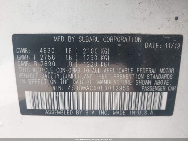 2020 SUBARU LEGACY PREMIUM 9