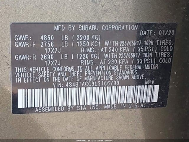 2020 SUBARU OUTBACK PREMIUM 9