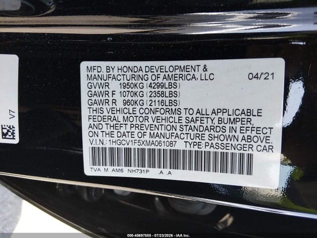 2021 HONDA ACCORD EX-L 9