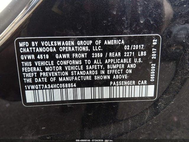 2017 VOLKSWAGEN PASSAT 1.8T SE 9