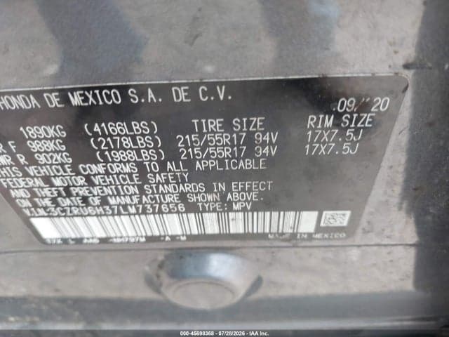 2020 HONDA HR-V AWD LX 9