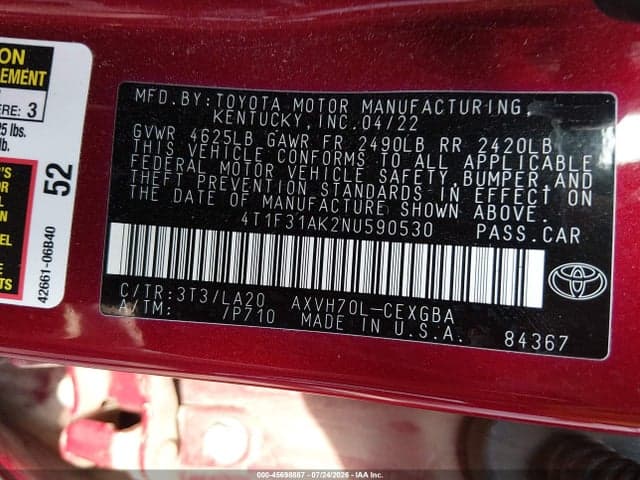 2022 TOYOTA CAMRY XLE HYBRID 9