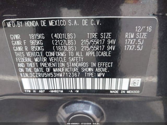 2017 HONDA HR-V EX 9