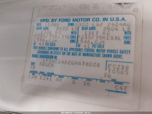 1986 FORD ECONOLINE E150 VAN 9