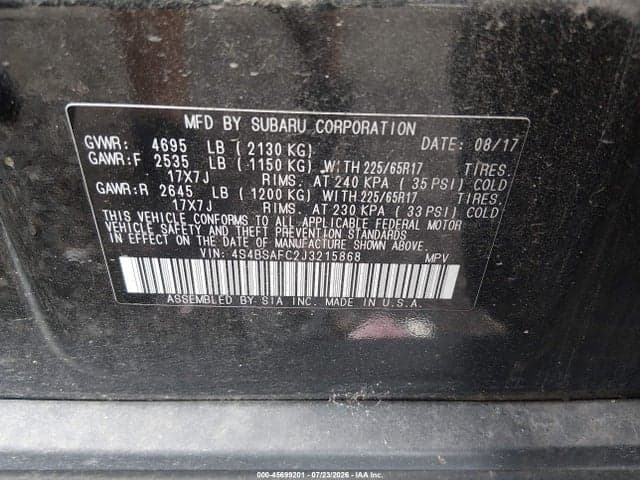 2018 SUBARU OUTBACK 2.5I PREMIUM 9