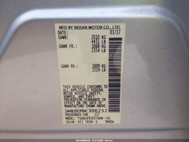 2017 NISSAN LEAF S 10