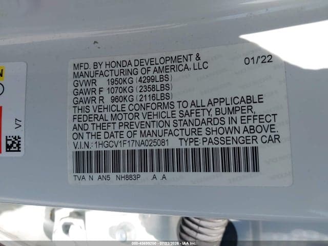 2022 HONDA ACCORD LX 9