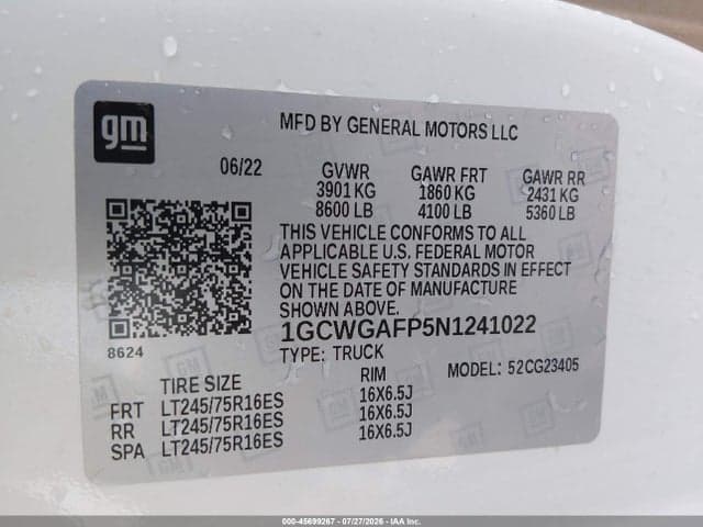2022 CHEVROLET EXPRESS CARGO RWD 2500 REGULAR WHEELBASE WT 9