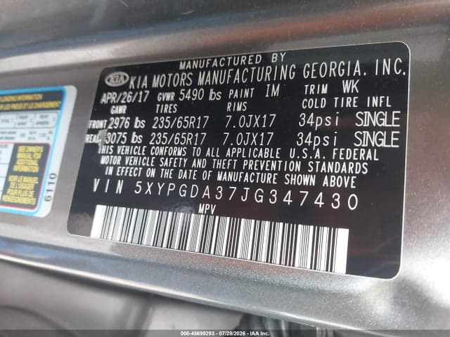 2018 KIA SORENTO 2.4L LX 9