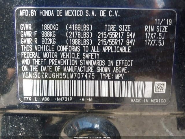 2020 HONDA HR-V AWD EX 9