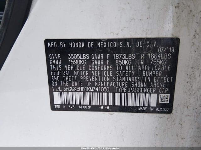 2019 HONDA FIT EX 9