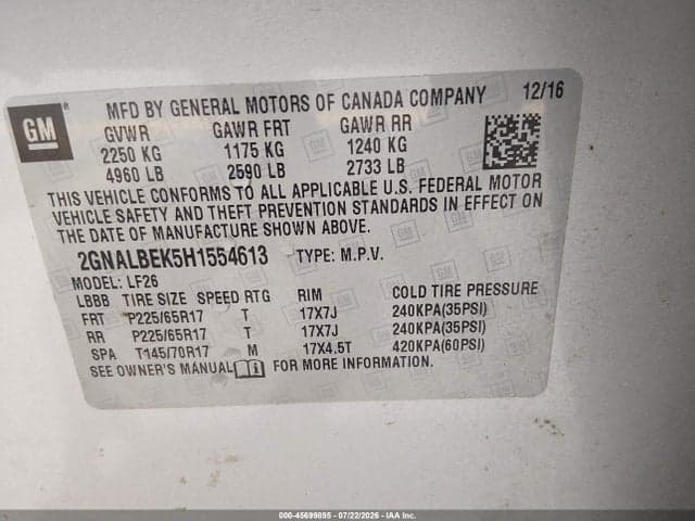 2017 CHEVROLET EQUINOX LS 9