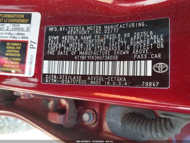2017 TOYOTA CAMRY XLE 9