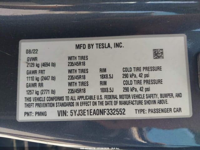 2022 TESLA MODEL 3 REAR-WHEEL DRIVE 9