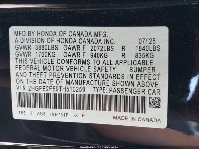 2026 HONDA CIVIC SPORT 9