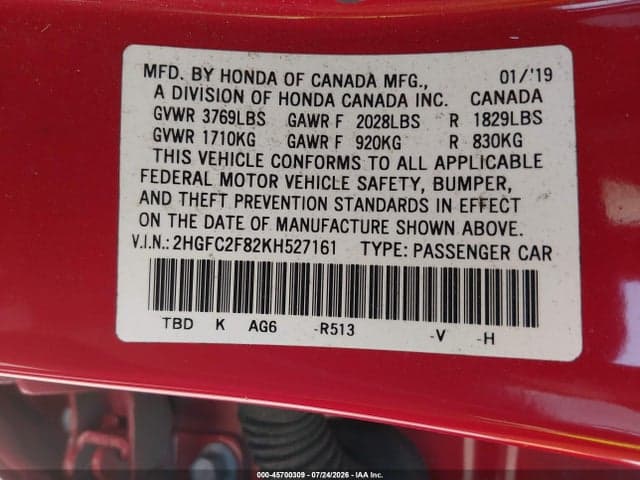2019 HONDA CIVIC SPORT 9