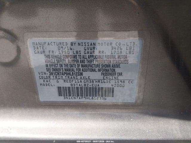 2017 NISSAN VERSA 1.6 SV 9