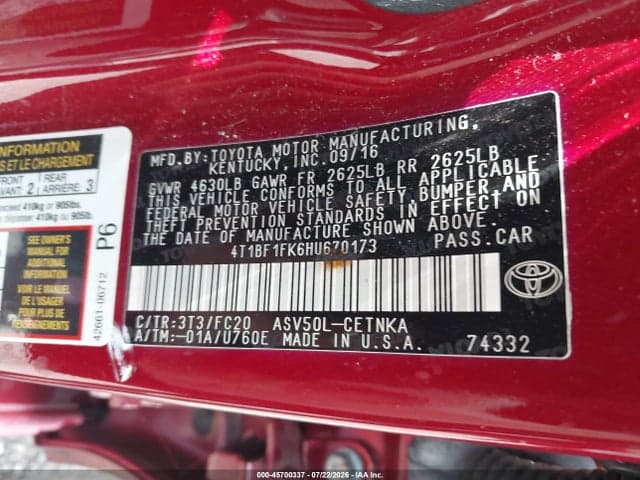 2017 TOYOTA CAMRY LE 9
