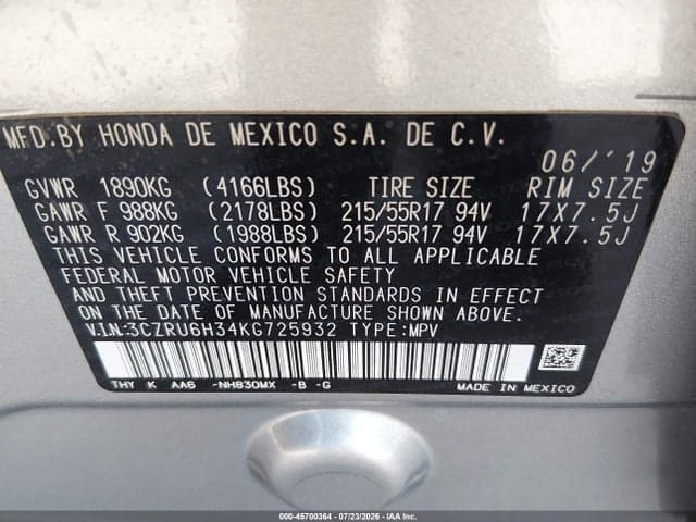 2019 HONDA HR-V LX 9