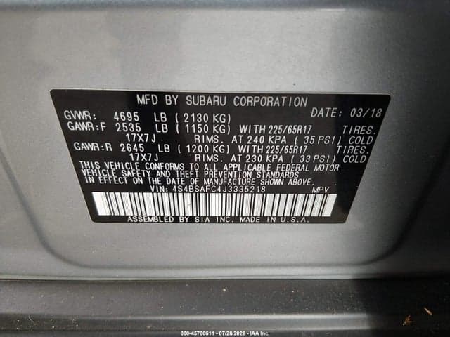 2018 SUBARU OUTBACK 2.5I PREMIUM 9