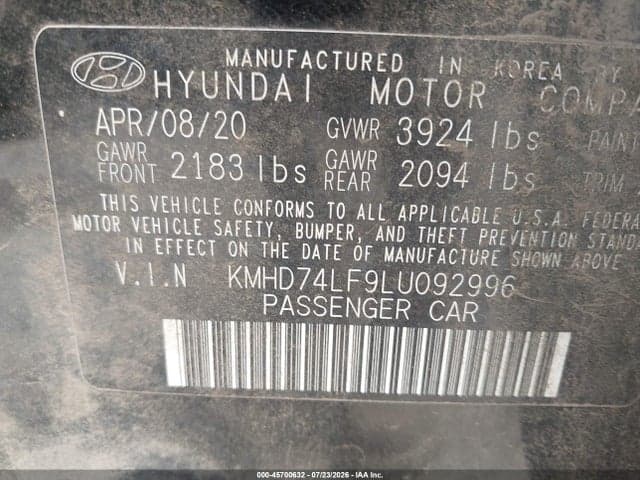 2020 HYUNDAI ELANTRA SE 9