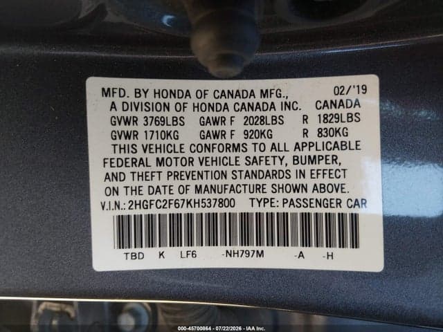 2019 HONDA CIVIC LX 9