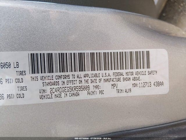 2019 DODGE GRAND CARAVAN GT 9
