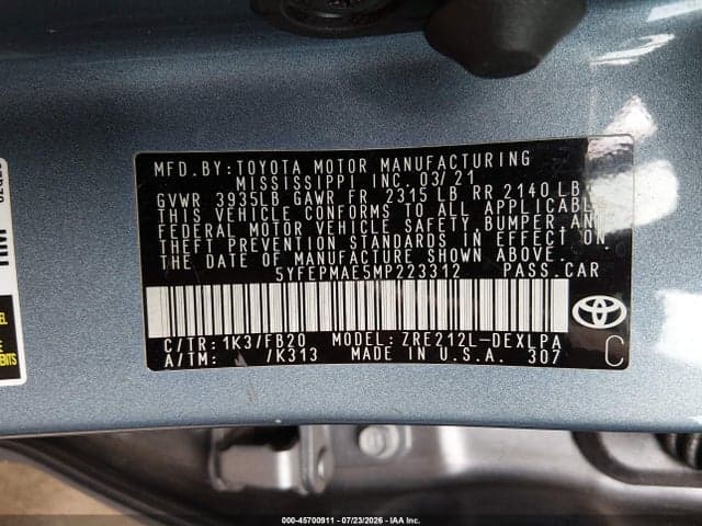 2021 TOYOTA COROLLA LE 9