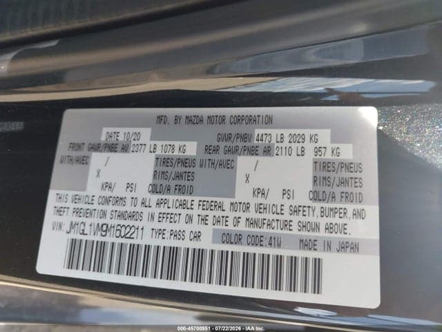 2021 MAZDA MAZDA6 TOURING 9