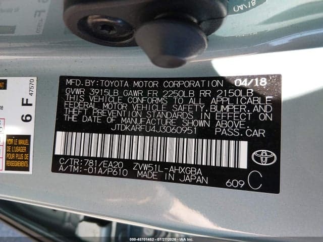 2018 TOYOTA PRIUS FOUR 9