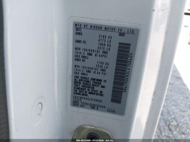 2020 NISSAN NV200 CARGO S XTRONIC CVT 9