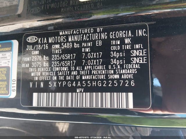 2017 KIA SORENTO 3.3L LX 9