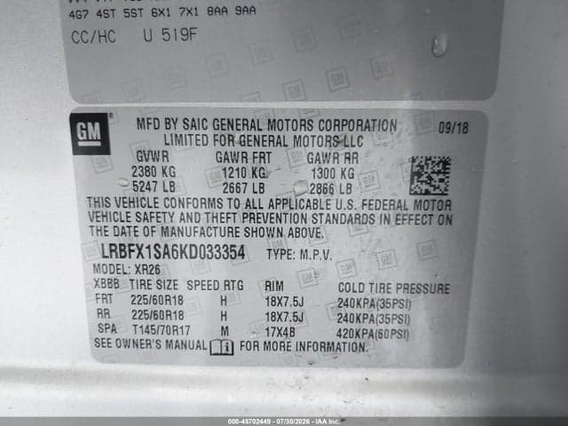 2019 BUICK ENVISION AWD PREFERRED 9