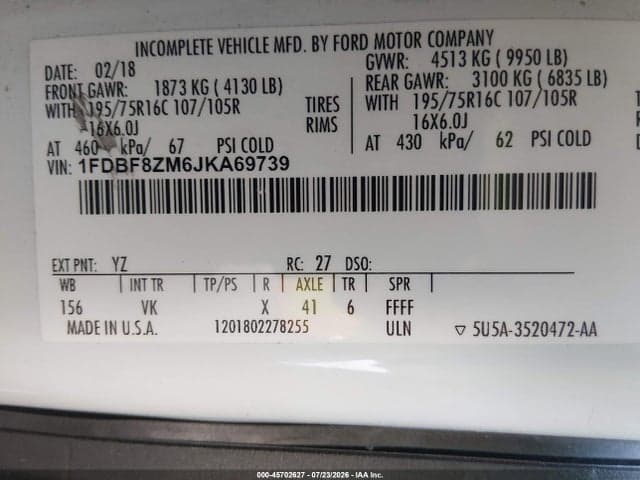 2018 FORD TRANSIT-350 CAB 7