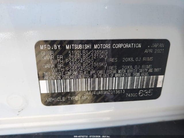 2022 MITSUBISHI OUTLANDER SEL 2.5 S-AWC/SEL LAUNCH EDITION S-AWC/SEL SPECIAL EDITION S-AWC 9