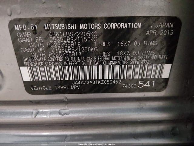 2019 MITSUBISHI OUTLANDER LE 9