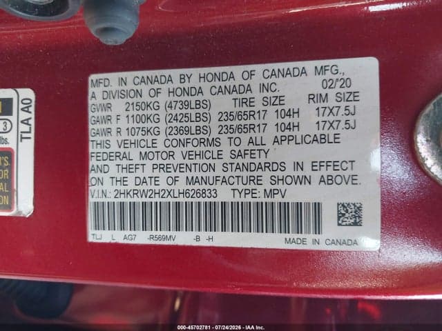 2020 HONDA CR-V AWD LX 9
