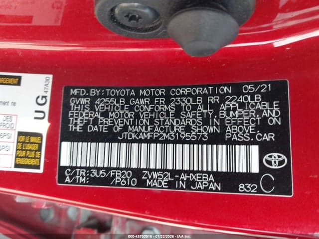 2021 TOYOTA PRIUS PRIME LE 9