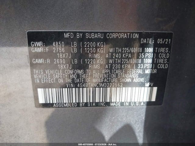 2021 SUBARU OUTBACK LIMITED 9
