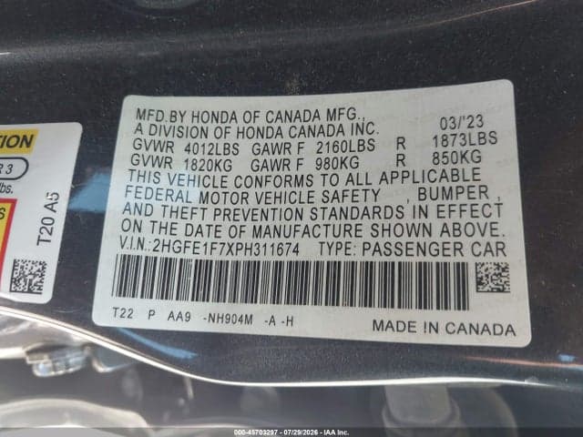 2023 HONDA CIVIC 9
