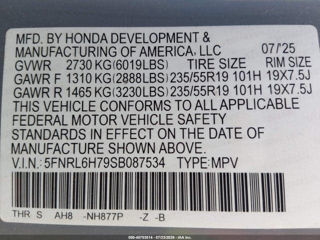 2025 HONDA ODYSSEY SPORT-L 9