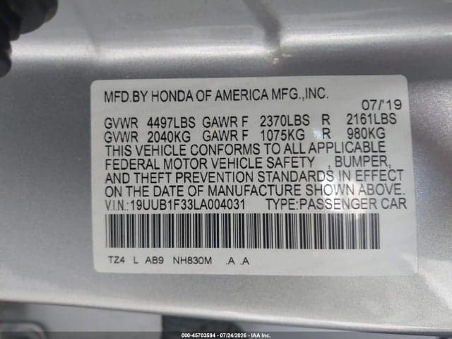 2020 ACURA TLX STANDARD 9