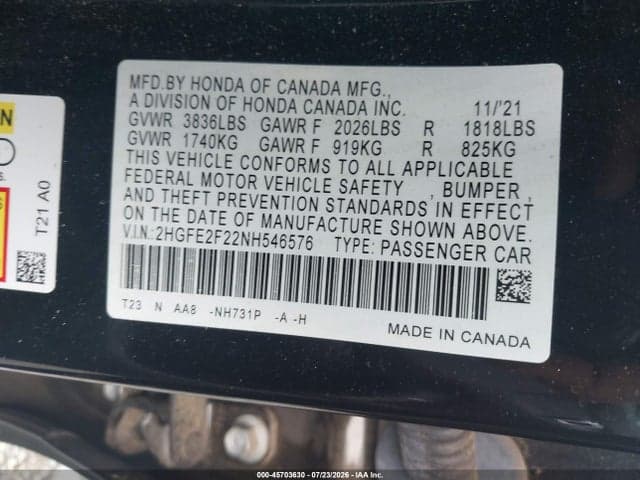 2022 HONDA CIVIC LX 9