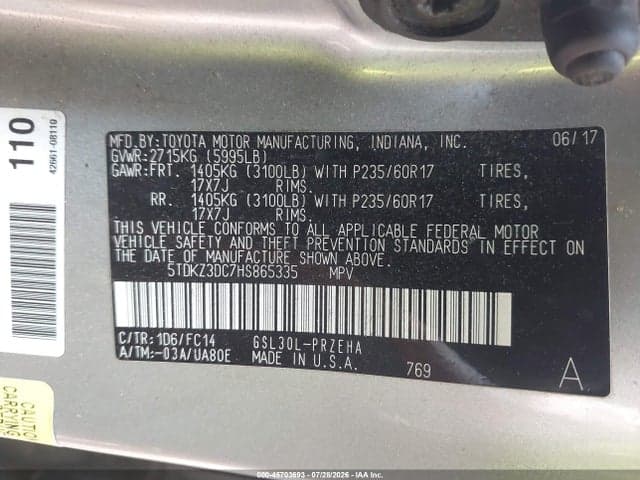 2017 TOYOTA SIENNA LE 8 PASSENGER 9