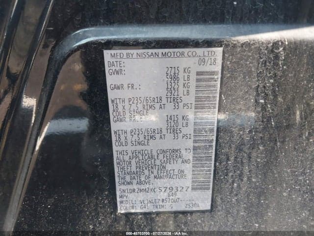 2019 NISSAN PATHFINDER SV 9