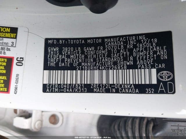 2019 TOYOTA COROLLA LE 9