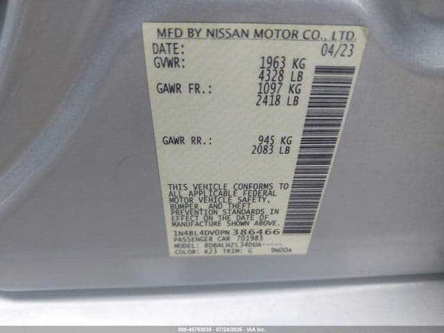 2023 NISSAN ALTIMA SV FWD 9