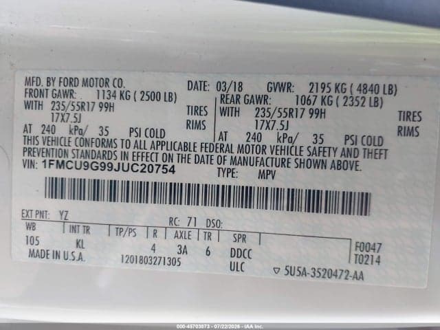 2018 FORD ESCAPE SE 9