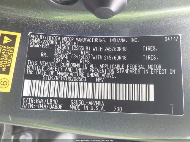 2017 TOYOTA HIGHLANDER XLE 9