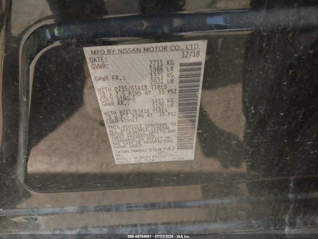 2019 NISSAN PATHFINDER SV 9